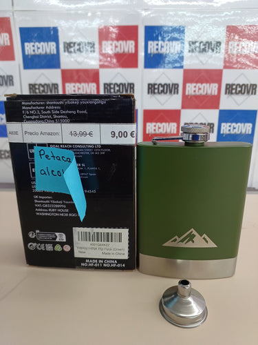 Petaca 8oz/227ml Para Alcohol con Embudo, Regalo Padre, Acero Inoxidable Petacas para Licor Whisky, Petaca Verde para Hombres Camping, Exteriores, Senderismo, Escalada KWANITHINK